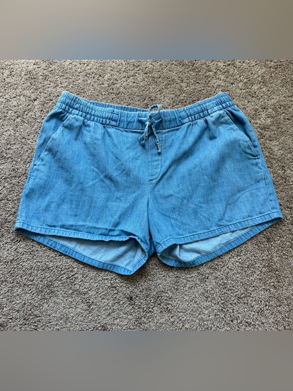 Old Navy Drawstring Shorts Cotton Soft Blue Chambray Sz L Comfortable Casual
